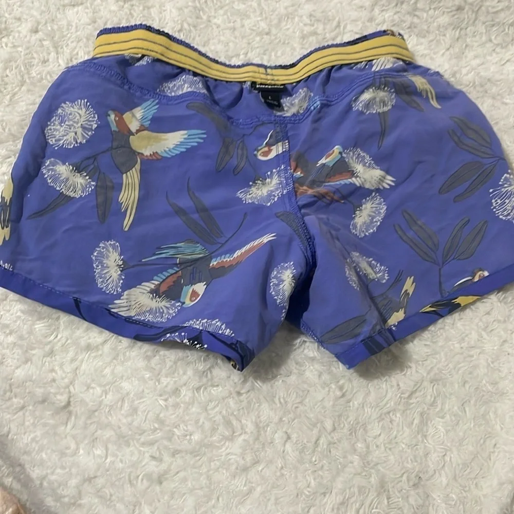 Patagonia Blue Parrot Print Shorts for kids